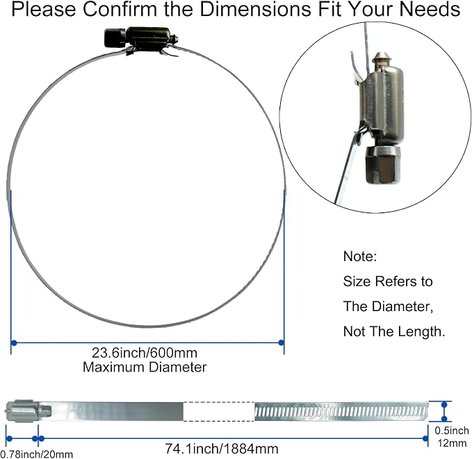 4Pcs 23.6-Inch/600mm Large Hose Clamps Stainless Steel | Adjustable Worm Gear - Image 2