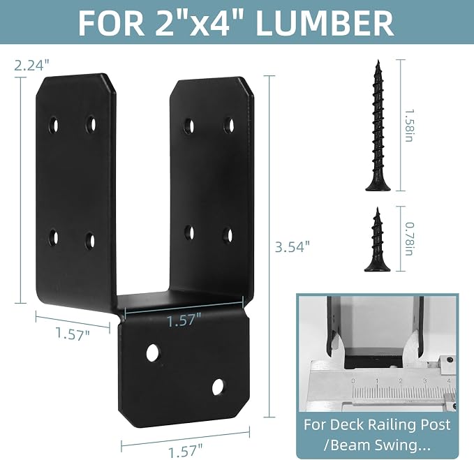 16pcs Black Caps Tie Bracket for 2x4 Post, Post Anchor Connector Carbon Steel - Image 2