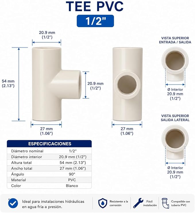 1/2 Inch SCH 40 PVC Fittings Kit, Slip x Slip Elbows, Couplings & Tees - Image 6