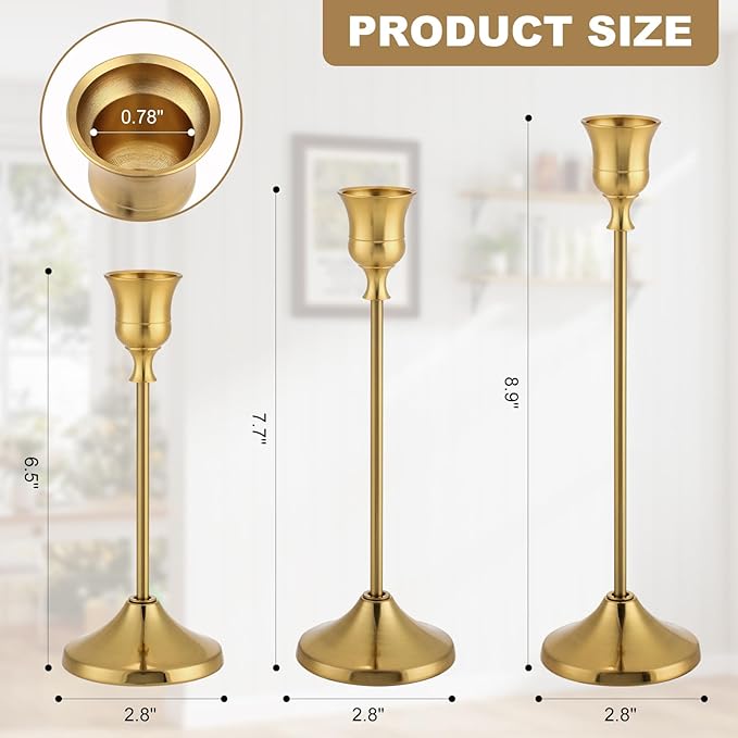 Candlestick Holders 4 Sets, Brass Gold Candle Holders - Image 2