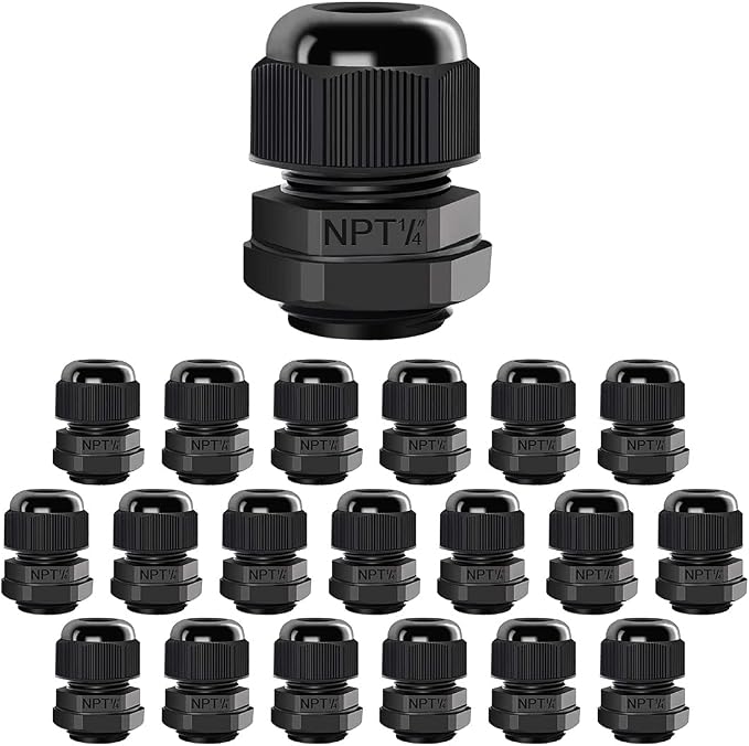 20 Pack NPT 1/4" Cable Glands Waterproof Adjustable 4-8mm Cable Connectors by LeMotech