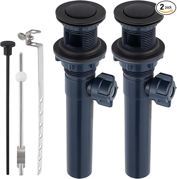 2PCS Bathroom Sink Drain with Lift Rod, Universal Fit, Oil Rubbed Bronze by Greatcomfortathome