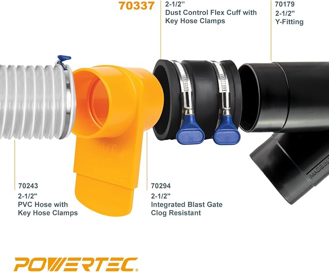 POWERTEC 70337-P2 2-1/2" Dust Control Flex Cuff w/Adjustable Key Hose Clamps - Image 8