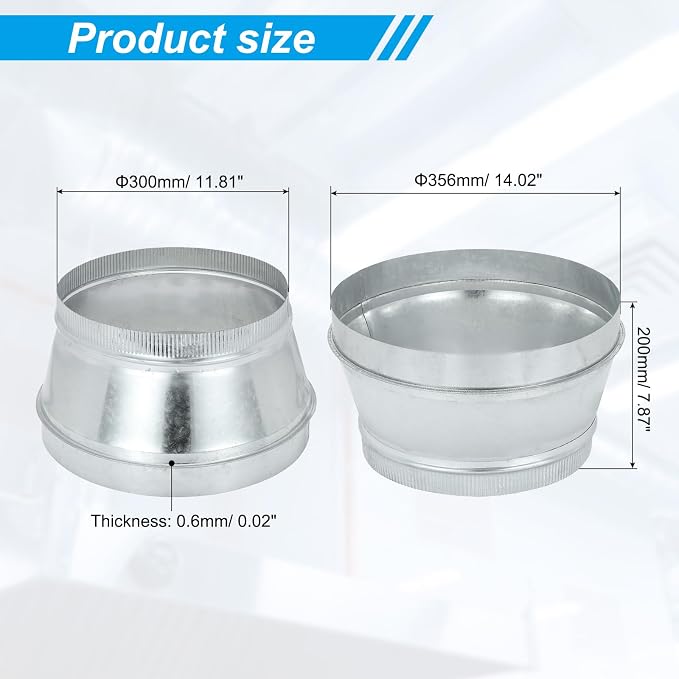 PATIKIL 14 Inch to 12 Inch Duct Reducer, Galvanized Steel Round Air Duct - Image 2