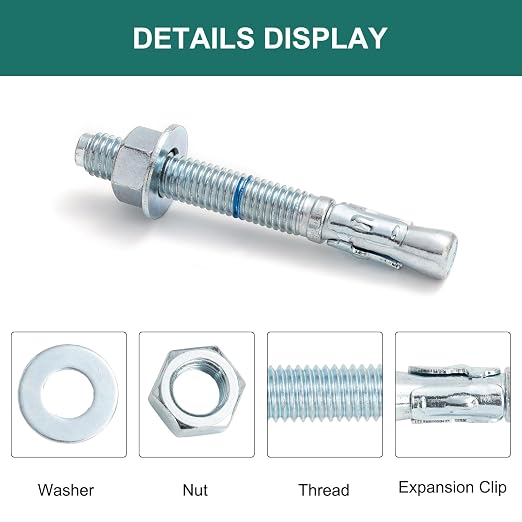 1/2" x 4-1/4" Concrete Anchors 1/2 inch Wedge Anchors Bolts Zinc Plated - Image 3