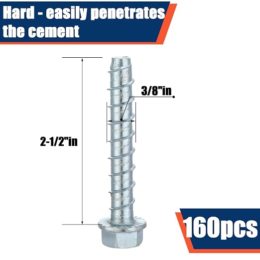 Tandefio 160 Pack 3/8 x 2-1/2" Concrete Anchors and Screw Kits Galvanized | - Image 2