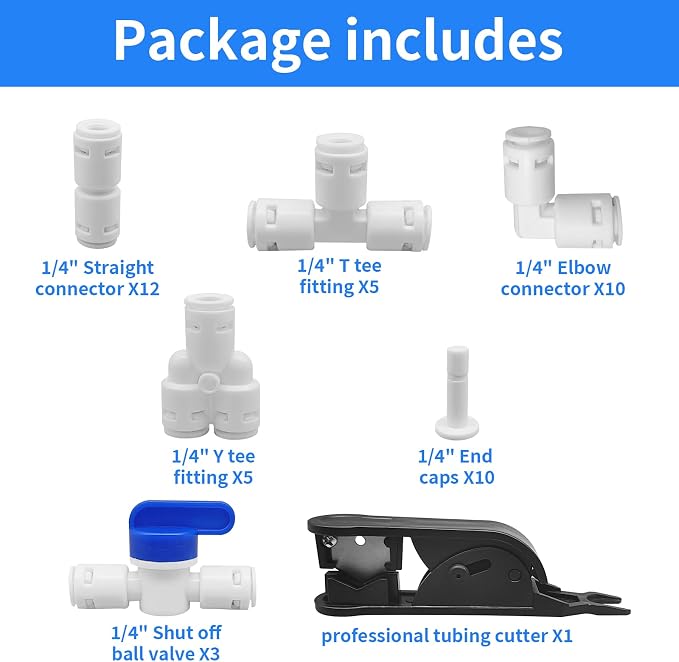 Water Tube Fittings Kit, 1/4" OD Quick Connect Push to Connect Fittings - Image 2