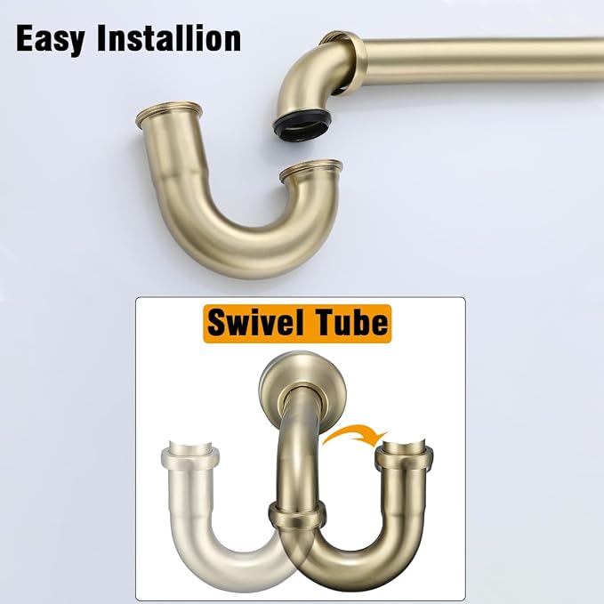 RANDOM Brass P Trap with Bathroom Sink Stopper Kit With Overflow, Brushed Gold - Image 5