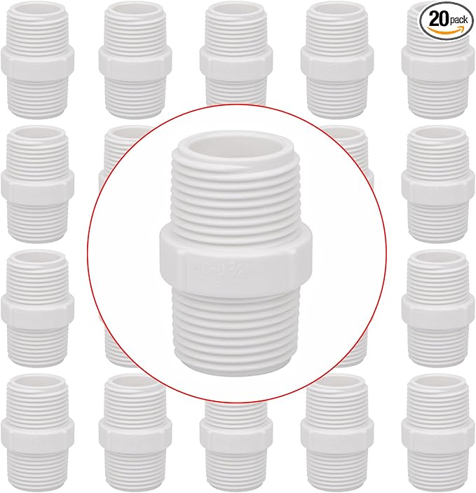 20Pack 3/4 Inch PVC Nipple Male Thread Coupling Adapter Connector 3/4" PVC NPT by Lswteiz