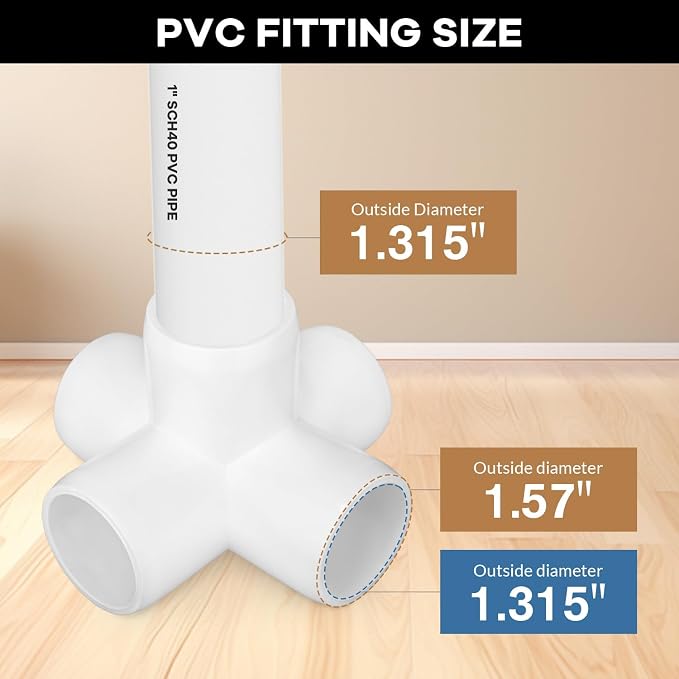 8-Pack 1 inch 5 Way PVC Fitting Elbow Furniture Grade Pipe Connector - Image 2