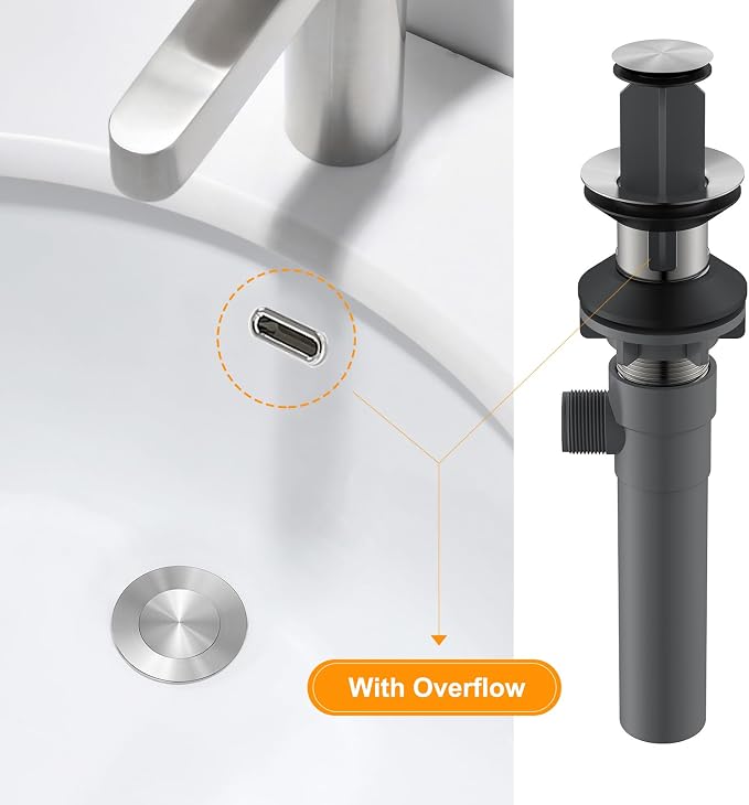 Pop-Up Sink Drain Stopper with Lift Rod and Overflow, Brushed Nickel - Image 4