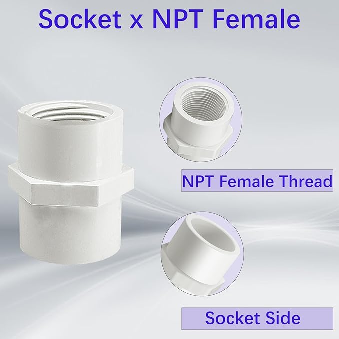 10Pcs White PVC Pipe Fitting, 1/2 inch NPT Female Thread Pipe Fitting Adapter - Image 3