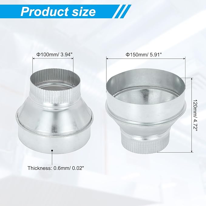 PATIKIL 6 Inch to 4 Inch Duct Reducer, Galvanized Steel Round Air Duct Reducer - Image 2