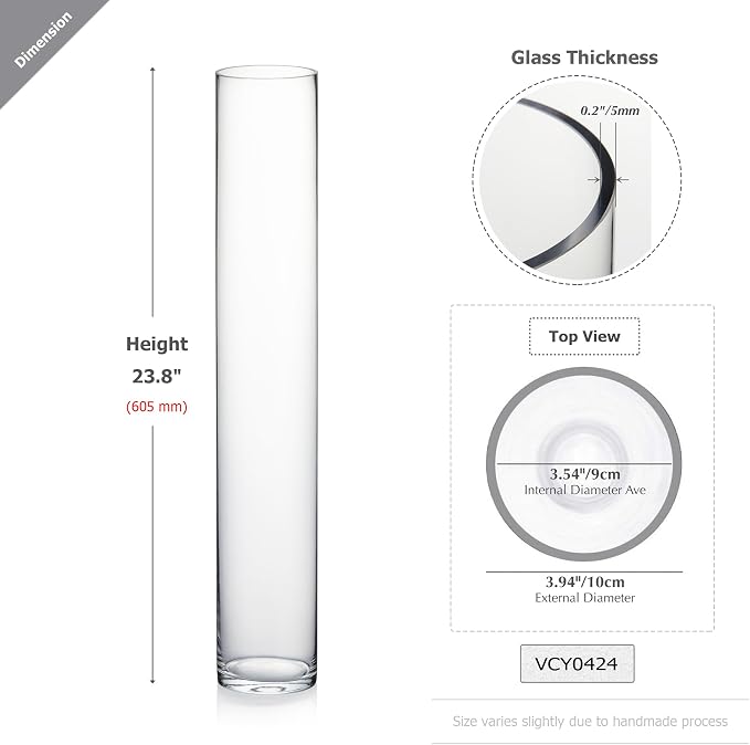 WGVI Quality Thick Weighted Tall Clear Cylinder Glass Vases, Flower Arrangement - Image 2
