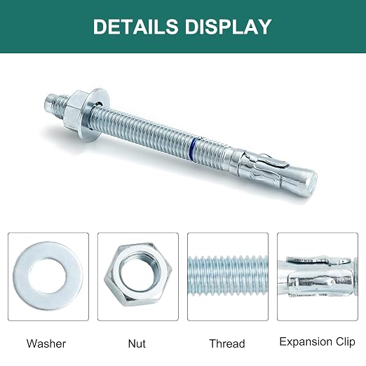 1/2" x 5-1/2" Concrete Anchors 1/2 inch Wedge Anchors Bolts Zinc Plated - Image 3
