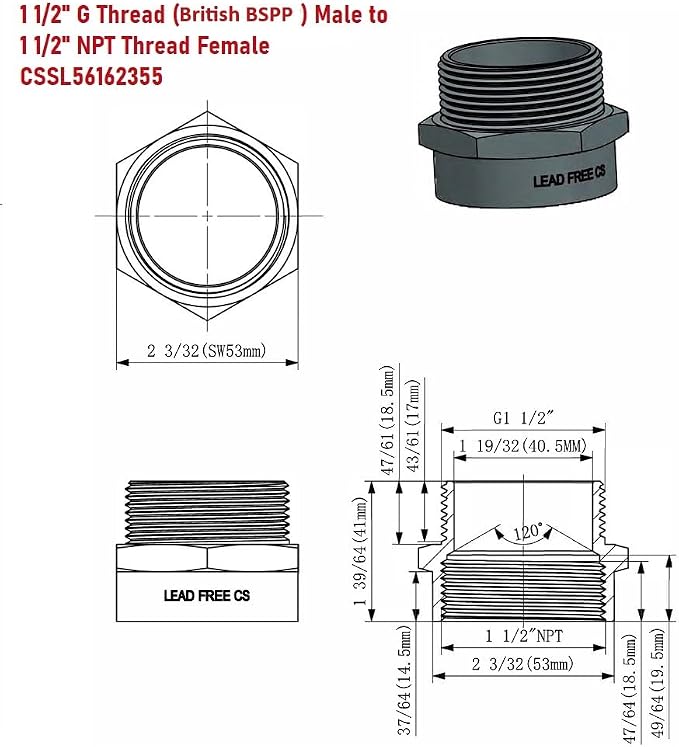 Cascada Lead-Free Brass Adapter | G Thread British BSPP Male to NPT Female) - Image 4