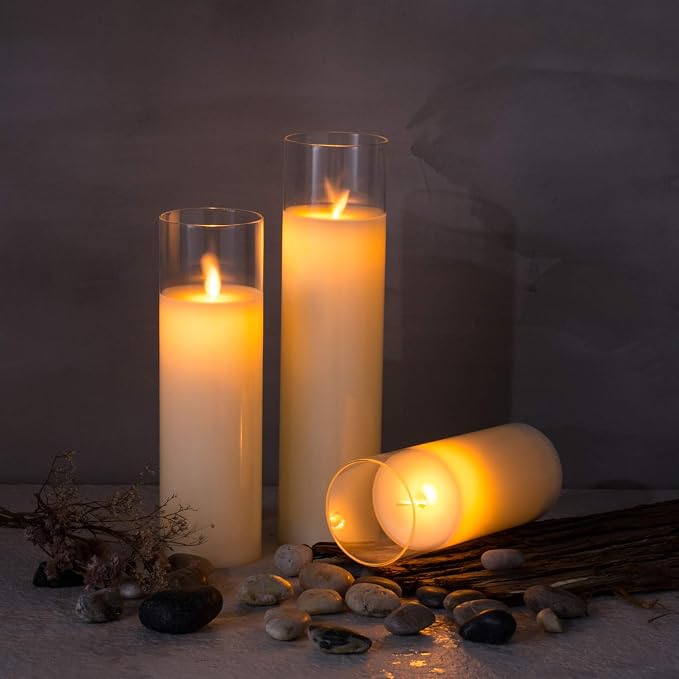 AKU TONPA Pack of 3 Flameless Candles Battery Operated Real Wax Glass - Image 4