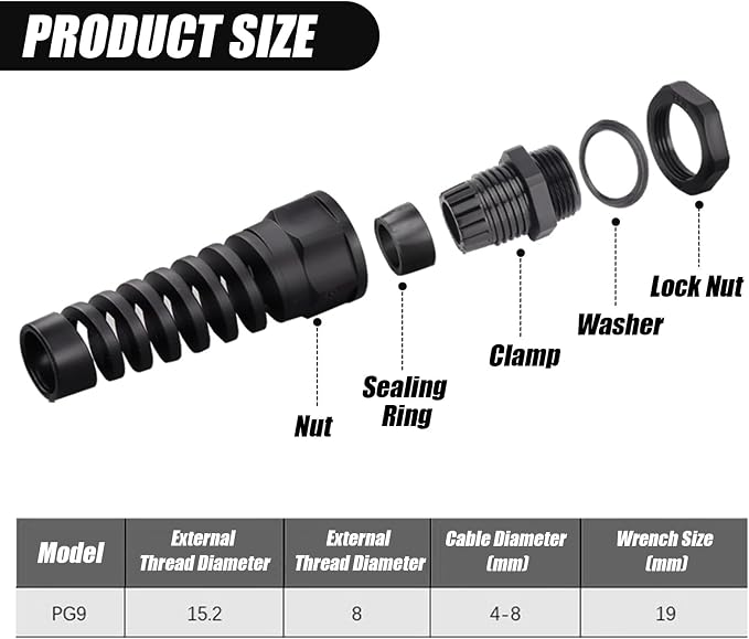 Cable Glands PG9 Nylon Cable Gland Waterproof joints - Image 2