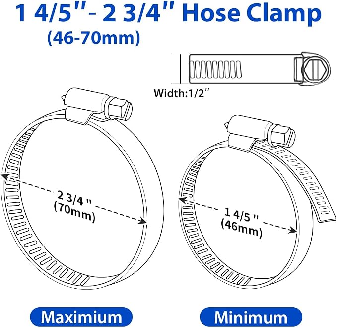 Hose Clamp 2.5 Inch, 10 Pieces Stainless Steel Hose Clamps 1-4/5" to 2-3/4" - Image 2
