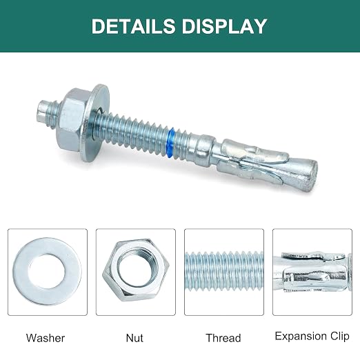 1/4" x 2-1/4" Concrete Anchors 1/4 inch Wedge Anchors Bolts Zinc Plated - Image 3