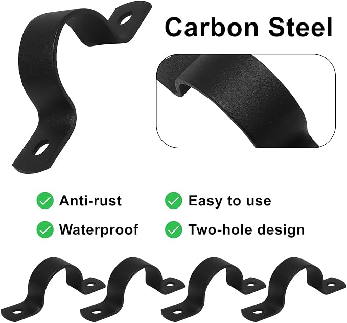 Piutouyar 12 Pcs DN25 Black Pipe Strap, 1 Inch Two Hole Strap U Bracket | Rigid - Image 4