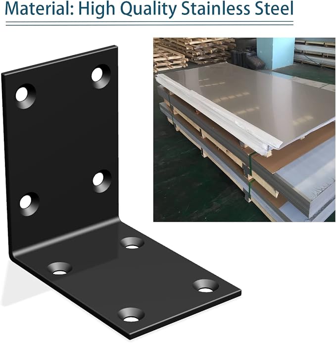 Black Stainless Steel Corner Bracket L Brackets Metal Corner Brace | 20Pcs - Image 2