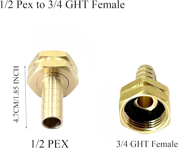 1/2" PEX to 3/4" GHT Male Female Brass Fittings Garden Hose Adapter - Image 3