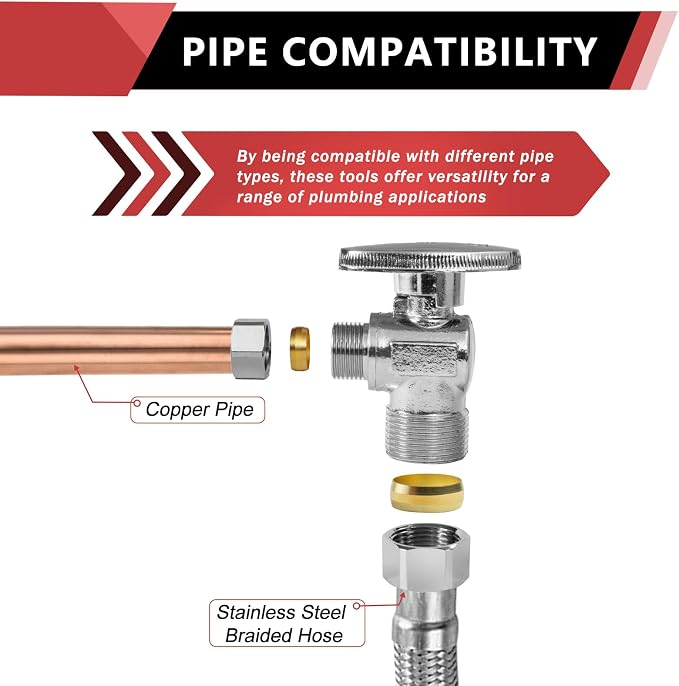 5PCS EFIELD Angle Stop Valve 1/2" Nominal Compression x 3/8" OD | 1/4 Turn - Image 4