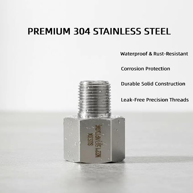 SummerHolz 3/4" NPT Male to M22 x 1.5 Female Adapter, 304 Stainless Steel - Image 4