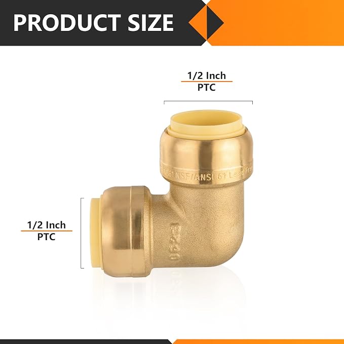 200PC HeSun 1/2" x 1/2" Push-fit 90 Degree Elbow | Brass Push-to-Connect - Image 2