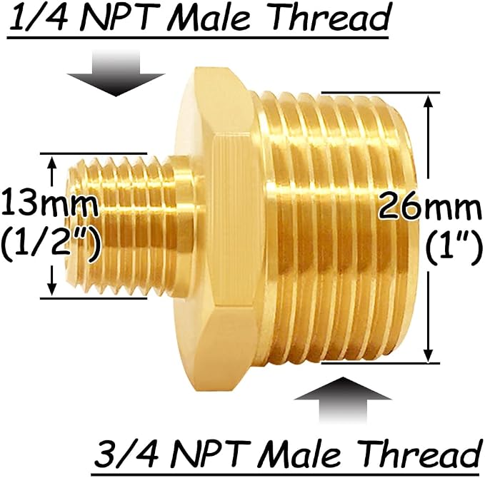Uenede Brass 1/4" NPT Male to 3/4" NPT Male Reducer Adapter - Image 2