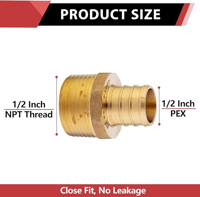 20PC Pex Barb Crimp Brass Fittings 1/2 Inch x 1/2 Inch NPT Male Adapter | ASTM - Image 2