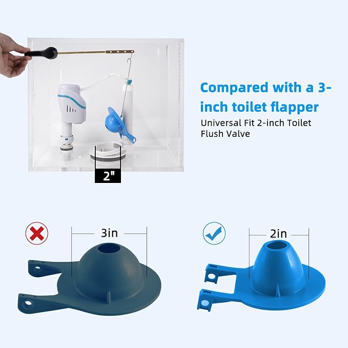 Universal 2-Inch Toilet Flapper, Adjustable Metal Chain, Chlorine-Resistant | - Image 2