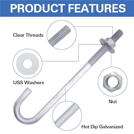 1/2” x 12” J Bolt Anchors for Concrete - Image 4
