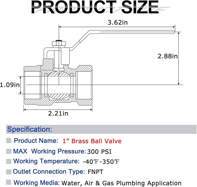 2 Pack 1" Full Port Ball Valve Brass， 1 Inch NPT Brass Valve，1" Female x 1" - Image 2