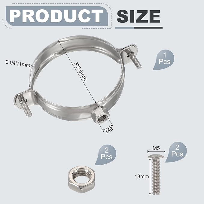 HARFINGTON 201 Stainless Steel 3"/75mm Split Ring Pipe Hanger Pipe Strap Clamp - Image 2
