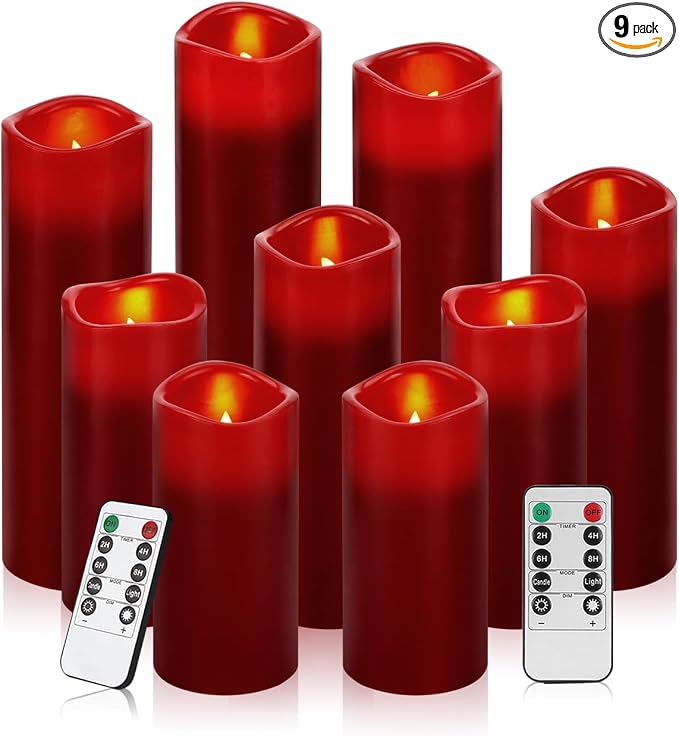 Flameless Candles Led Candles Pack of 9 Burgundy Real Wax Battery Candles by Antizer