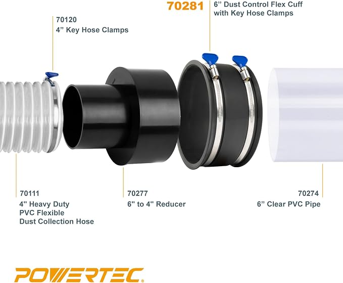 POWERTEC 70281-P2 6 Inch Dust Control Flex Cuff w/Adjustable Key Hose Clamps - Image 4
