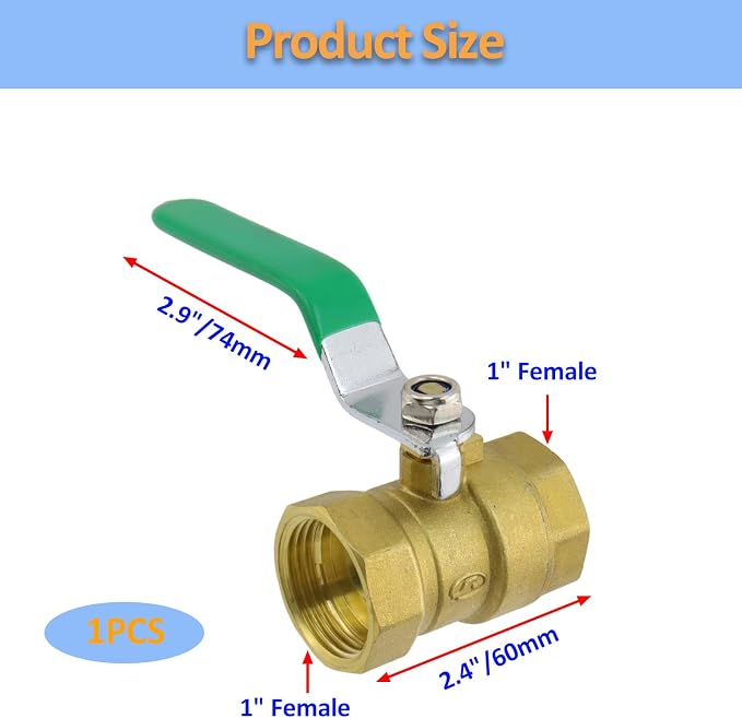Brass Ball Valve Shut Off Switch 1" Female to 1" Female Thick Brass Plumbing - Image 2