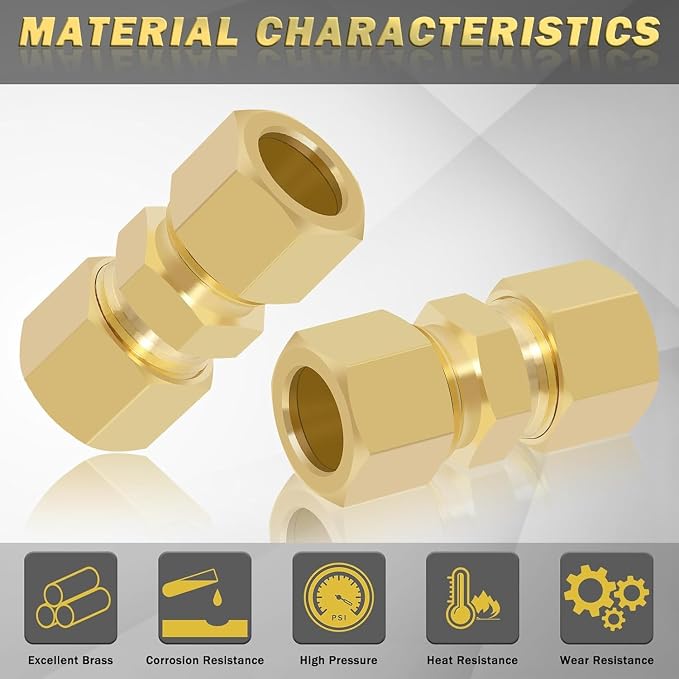 1/2" OD x 3/8" NPT Male Brass Compression Union Fitting, 5 Pack Straight Tube - Image 4