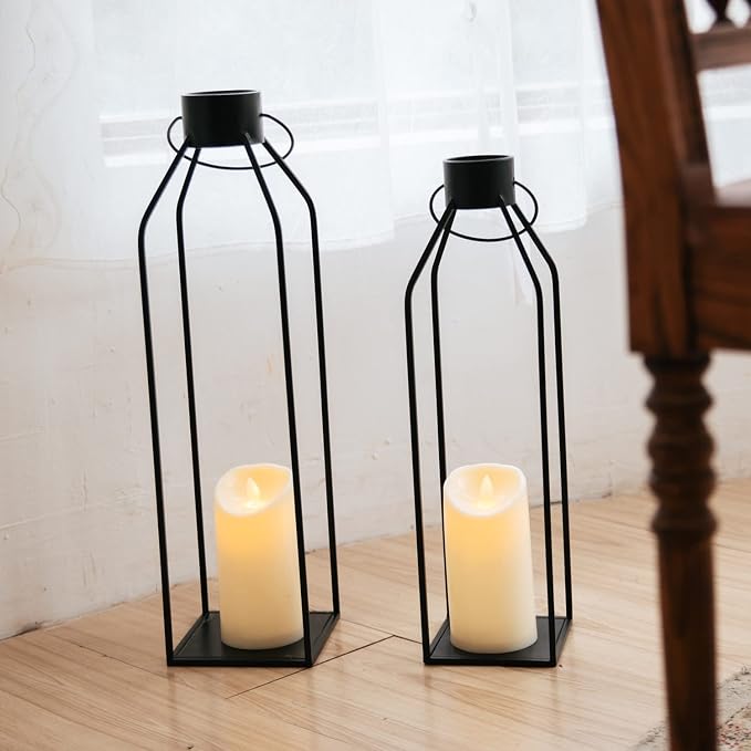 HPC Decor 22'' 19'' Lanterns Decorative w/ Flickering Timer Candles- Large Tall - Image 2