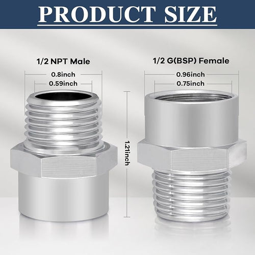 1/2" G Female Thread to US 1/2" NPT Male Adapter Thread Brass Pipe Fitting - Image 2