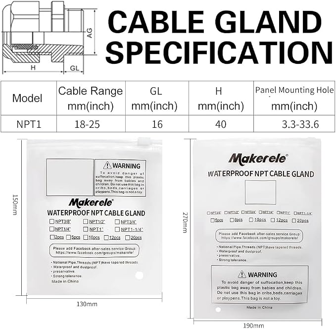 MAKERELE 12Pcs 1” NPT Cable Glands, Wire Gland Connector IP68 Waterproof | - Image 7