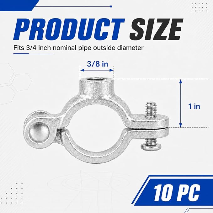 10 Pack 3/4'' Silver Hinged Split Ring Pipe Hanger, Galvanized Iron - Image 2