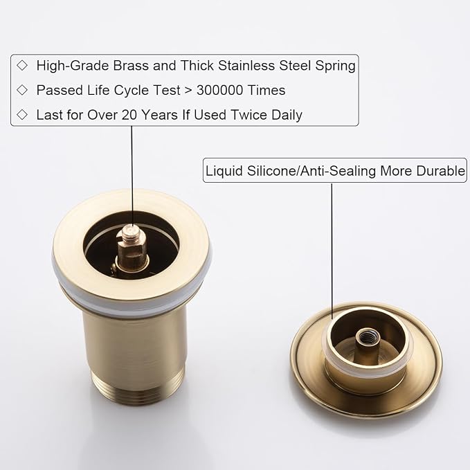 RANDOM Brass P Trap with Bathroom Sink Stopper Kit With Overflow, Brushed Gold - Image 8