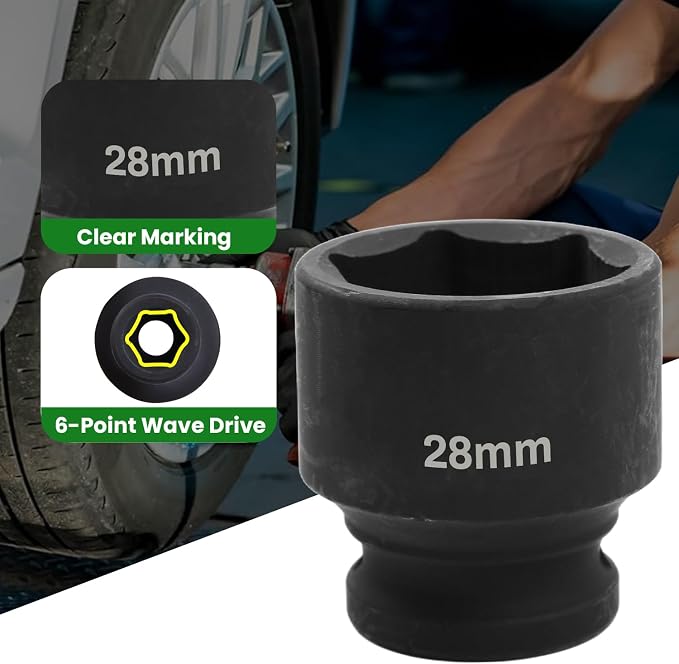 1/2" Drive 28mm Deep Impact Socket, 6 Point Chrome Molybdenum Steel Heavy Duty - Image 3