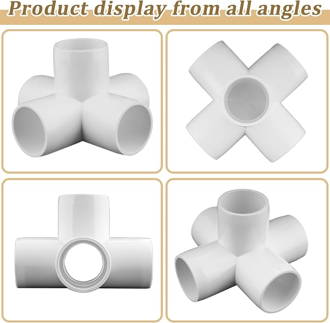 20-Pack 1/2" 5 Way PVC Fittings, Furniture Grade Pipe Fittings 5 Way - Image 7