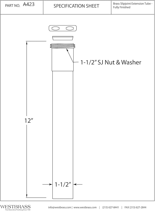 Westbrass A423-20 1-1/2" x 12" Slip Joint Extension Tube, Stainless Steel - Image 4