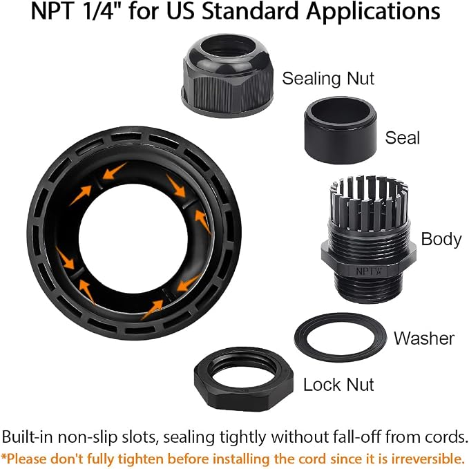 20 Pack NPT 1/4" Cable Glands Waterproof Adjustable 4-8mm Cable Connectors - Image 4