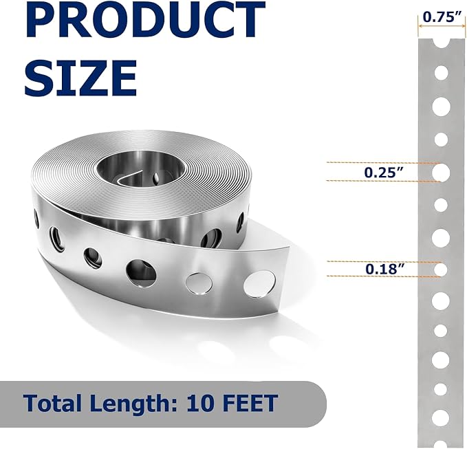 Galvanized Hanger Strap, 3/4 in x 10ft Galvanized Metal Pipe Strap, 4 Pack | - Image 2